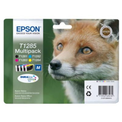 Epson Fox T1285 DURABrite Ultra Ink, Ink Cartridge, Black, Cyan, Magenta, Yellow Multipack, C13T12854010 (package 4 each) Epson Fox T1285 DURABrite Ultra Ink, Ink Cartridge, Black, Cyan, Magenta, Yellow Multipack, C13T12854010 (package 4 each)